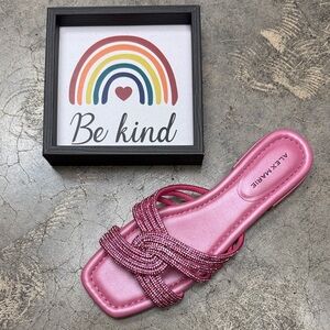 * Alex Marie Freesia Twist Rhinestone Square Toe Flat Sandals